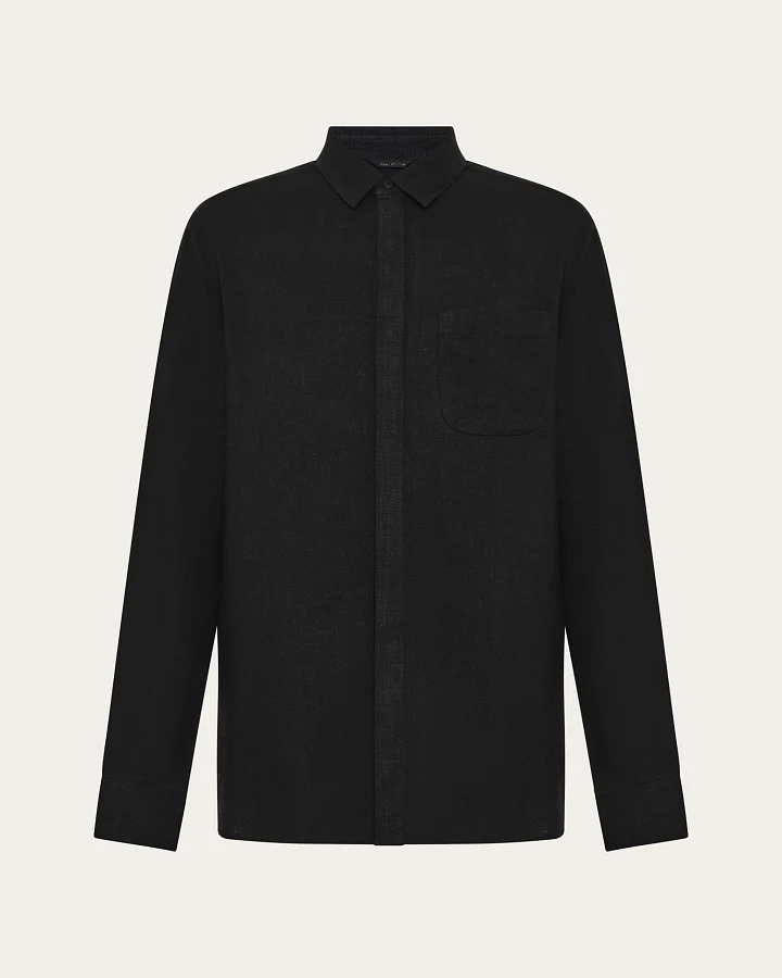 KnowledgeCotton Apparel Herren vegan Hemd Leinen Mix Schwarz Jet