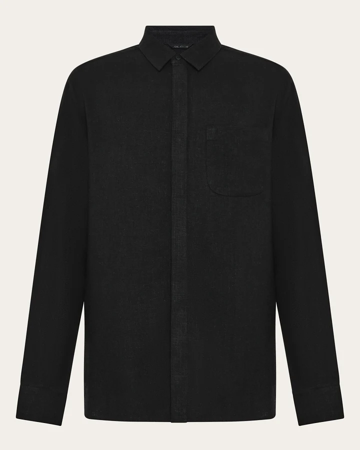 KnowledgeCotton Apparel Herren vegan Hemd Leinen Mix Schwarz Jet