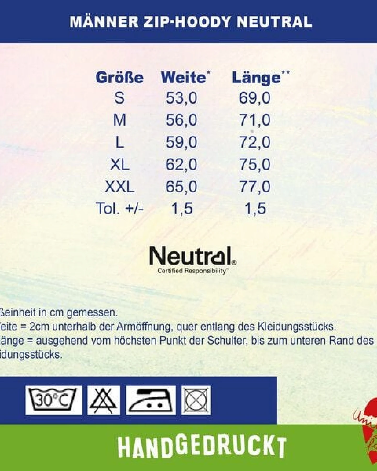 HANDGEDRUCKT "Tiger" Männer Zip Hoody aus reiner Biobaumwolle (kbA) – Ansicht 4