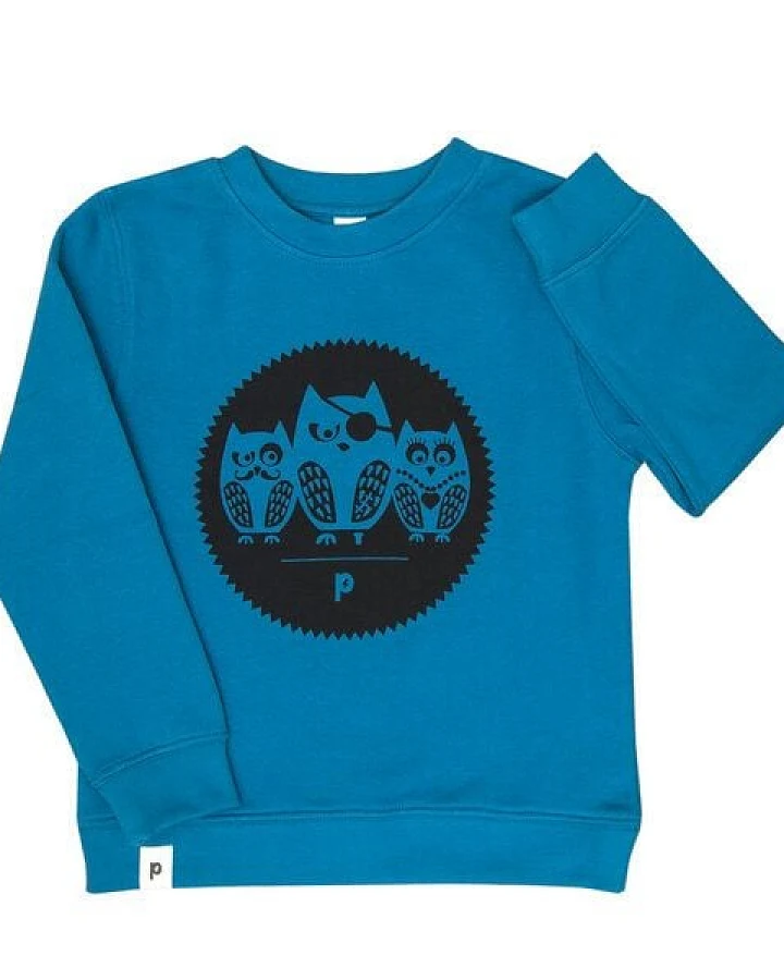 päfjes Die Eulen 3er Gang - Kinder Bio Sweater - Organic Cotton - Blau