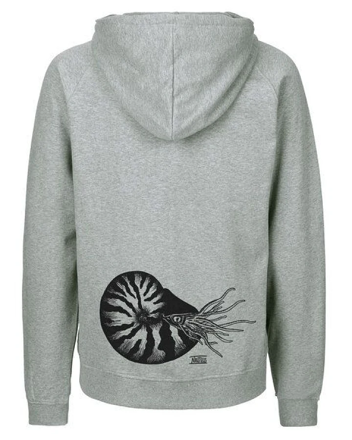 HANDGEDRUCKT "Nautilus" Männer Zip Hoody aus reiner Biobaumwolle (kbA)