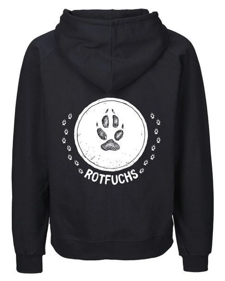 HANDGEDRUCKT "Trittsiegel RotFuchs" Männer Zip Hoody aus reiner Biobaumwolle (kbA)