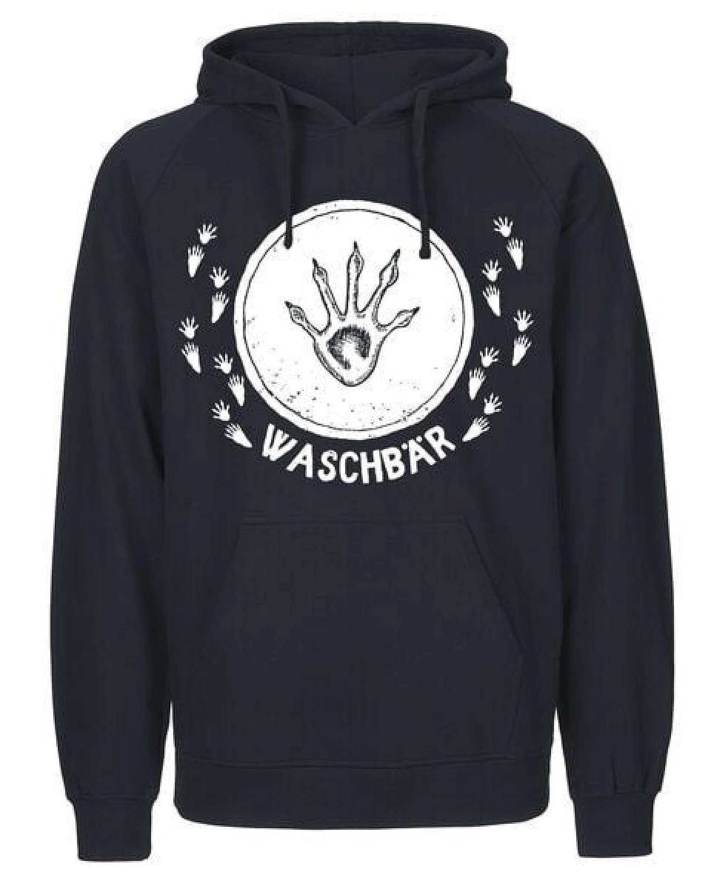 HANDGEDRUCKT "Trittsiegel Waschbär" Männer Hoody aus reiner Biobaumwolle (kbA) – Ansicht 4