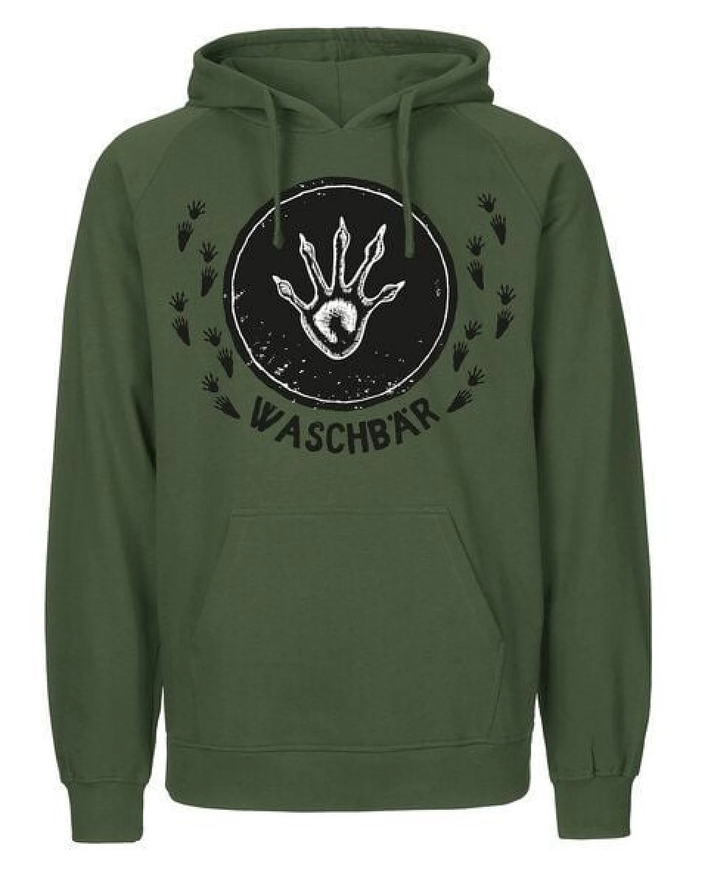 HANDGEDRUCKT "Trittsiegel Waschbär" Männer Hoody aus reiner Biobaumwolle (kbA) – Ansicht 4