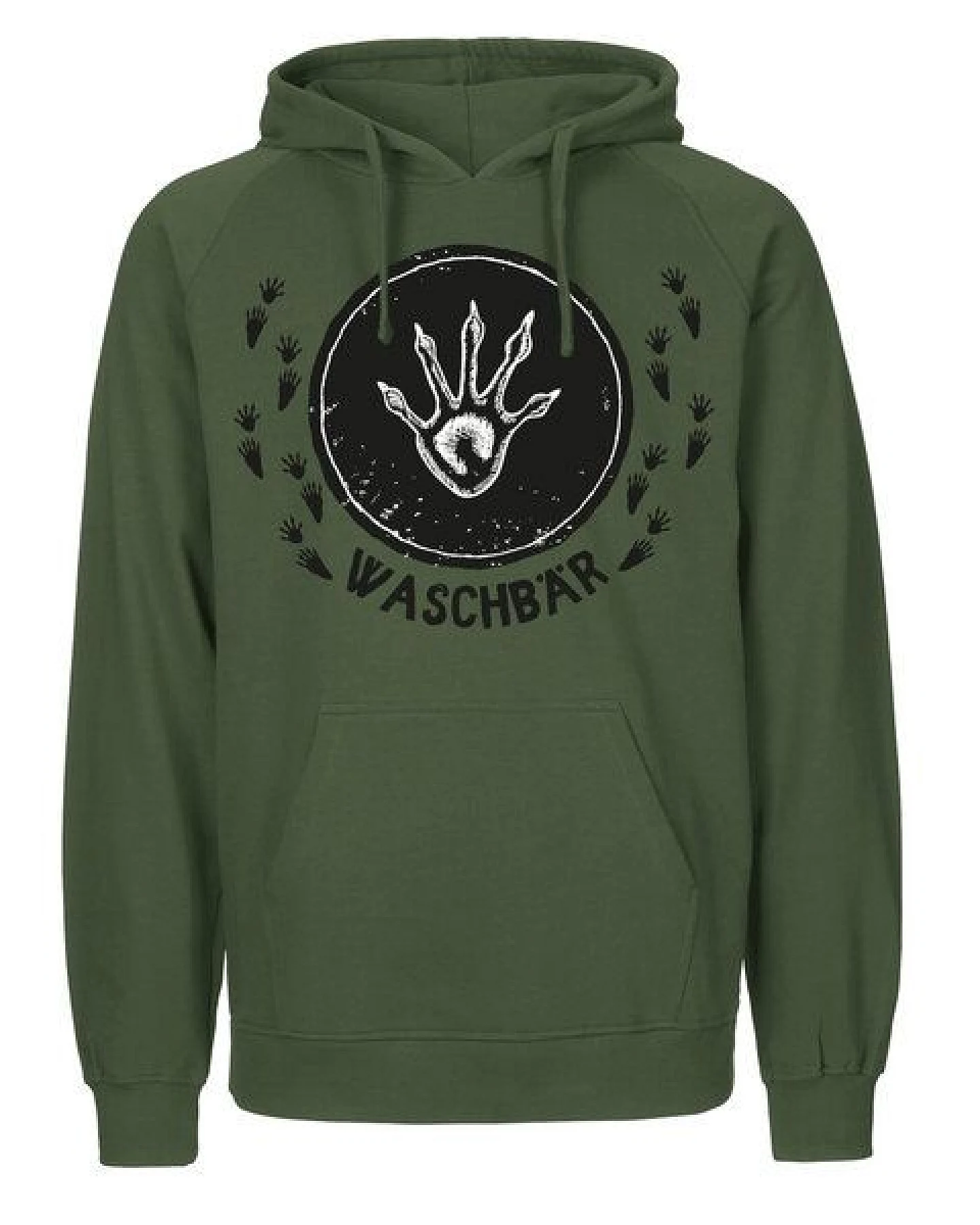 HANDGEDRUCKT "Trittsiegel Waschbär" Männer Hoody aus reiner Biobaumwolle (kbA) – Ansicht 4