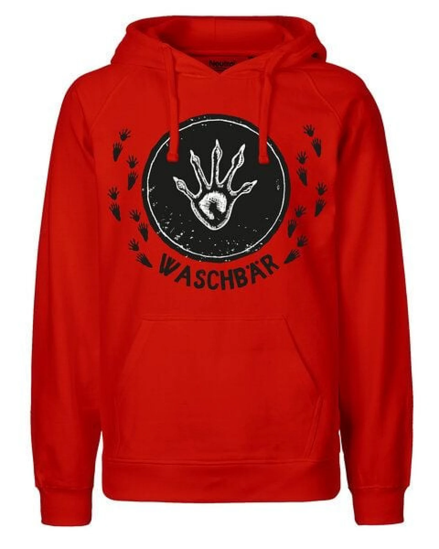 HANDGEDRUCKT "Trittsiegel Waschbär" Männer Hoody aus reiner Biobaumwolle (kbA) – Ansicht 4