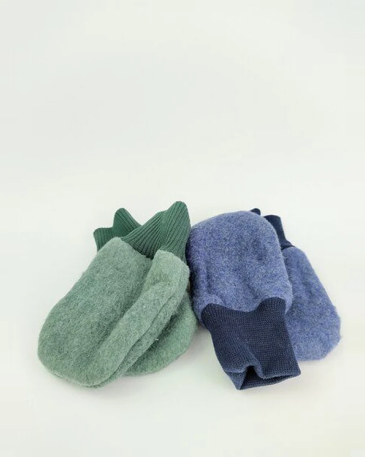 MIRRORMONKEY Baby-Handschuhe aus weichem Bio-Baumwoll-Fleece, blau oder grün, vegan