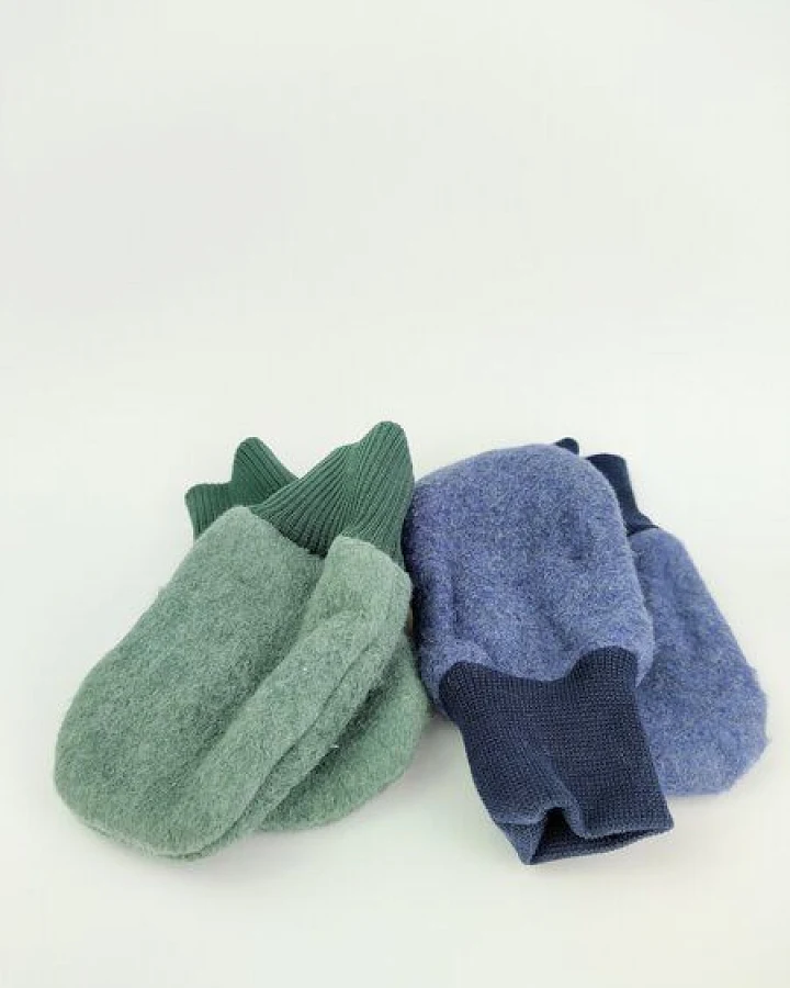 MIRRORMONKEY Baby-Handschuhe aus weichem Bio-Baumwoll-Fleece, blau oder grün, vegan