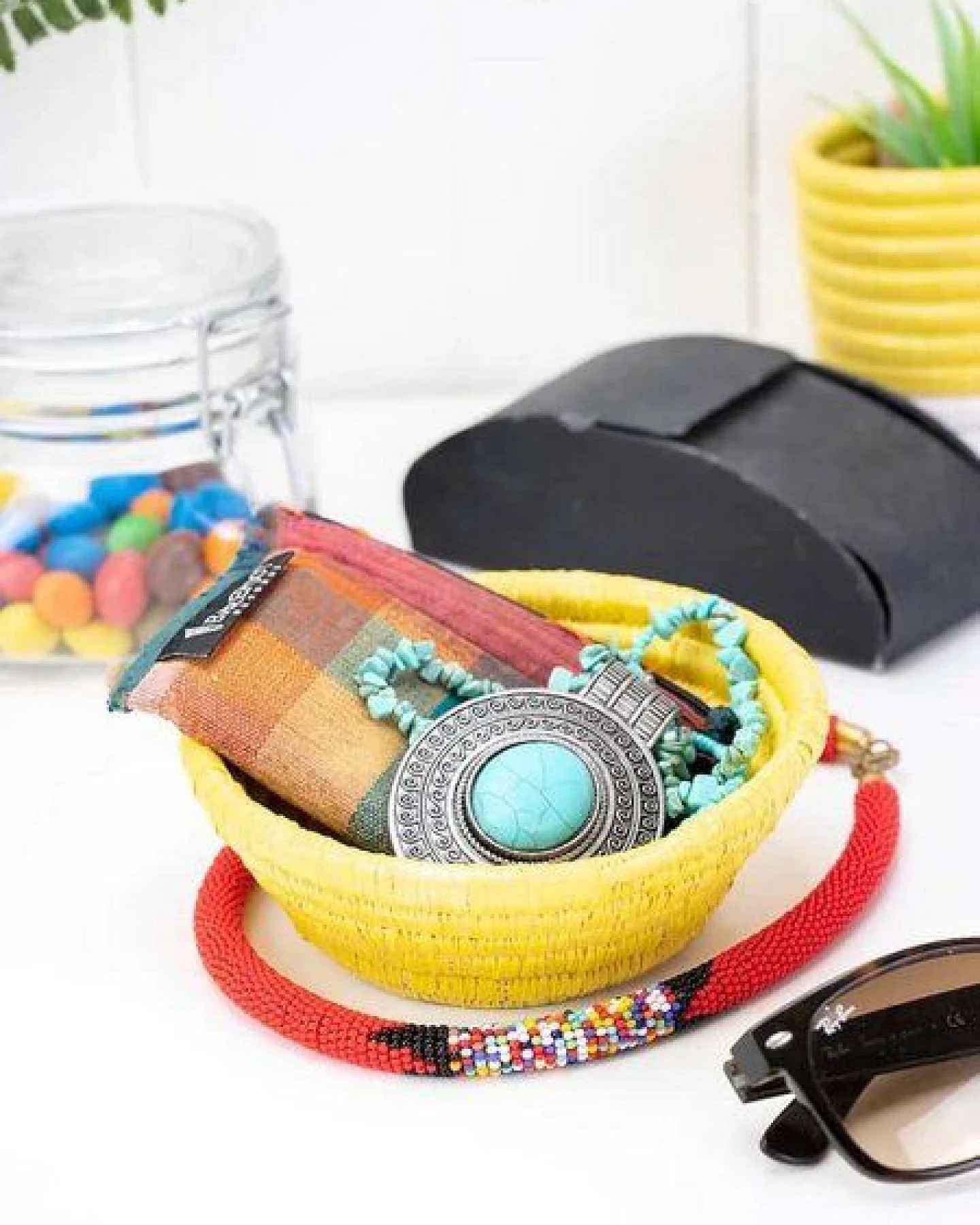 WomenCraft Snack- & Schmuckschale - 13cm - Braun/Weiß/Natur/Gelb – Ansicht 3