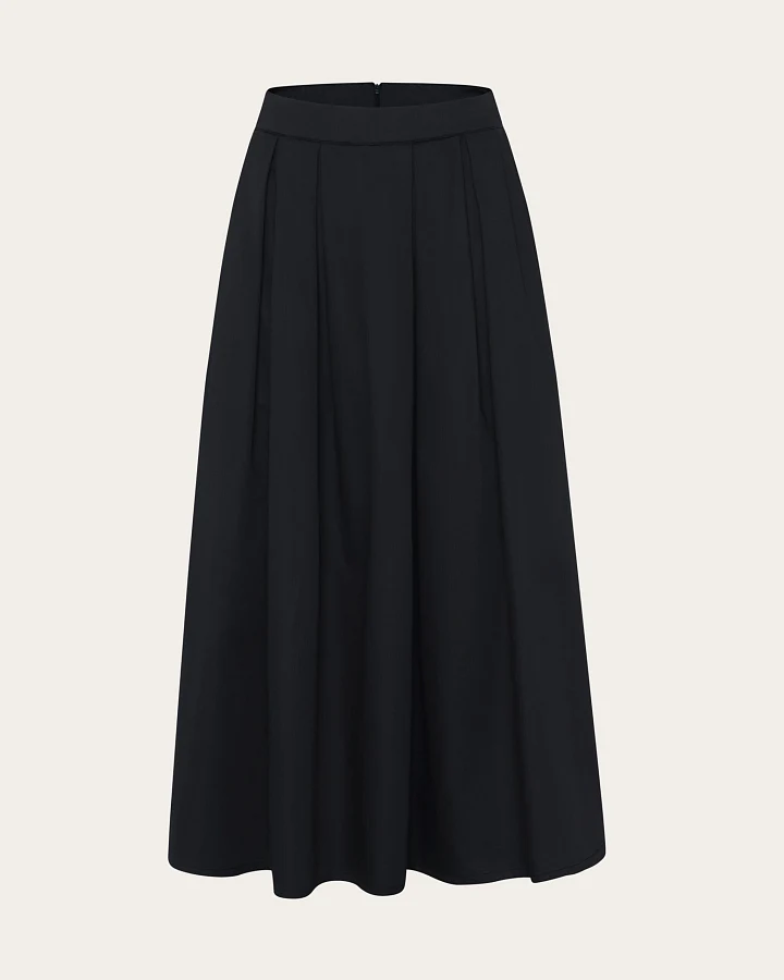 KnowledgeCotton Apparel Damen vegan Rock Satin Plissee Schwarz Jet