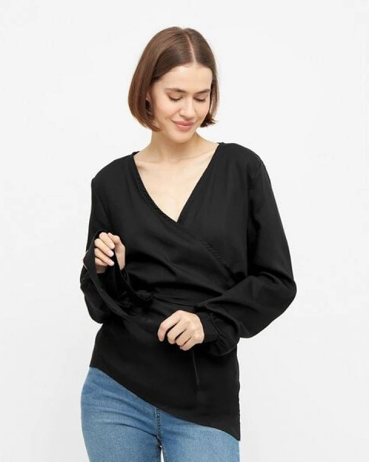 WiDDA berlin Wickelbluse KONO in Schwarz aus TENCEL