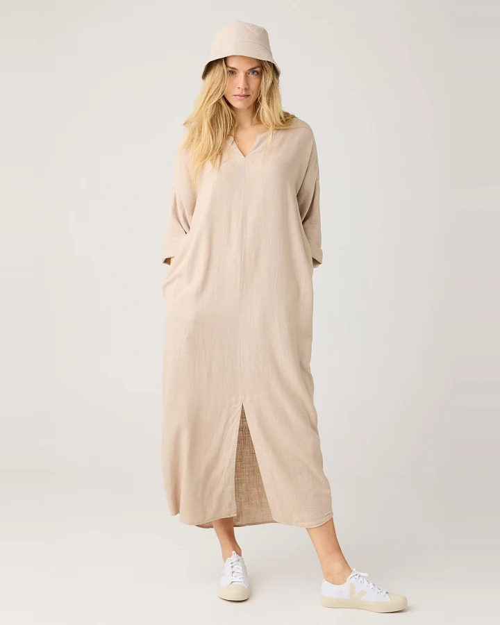 KnowledgeCotton Apparel Damen vegan Kleid V-Ausschnitt Light Feather Gray