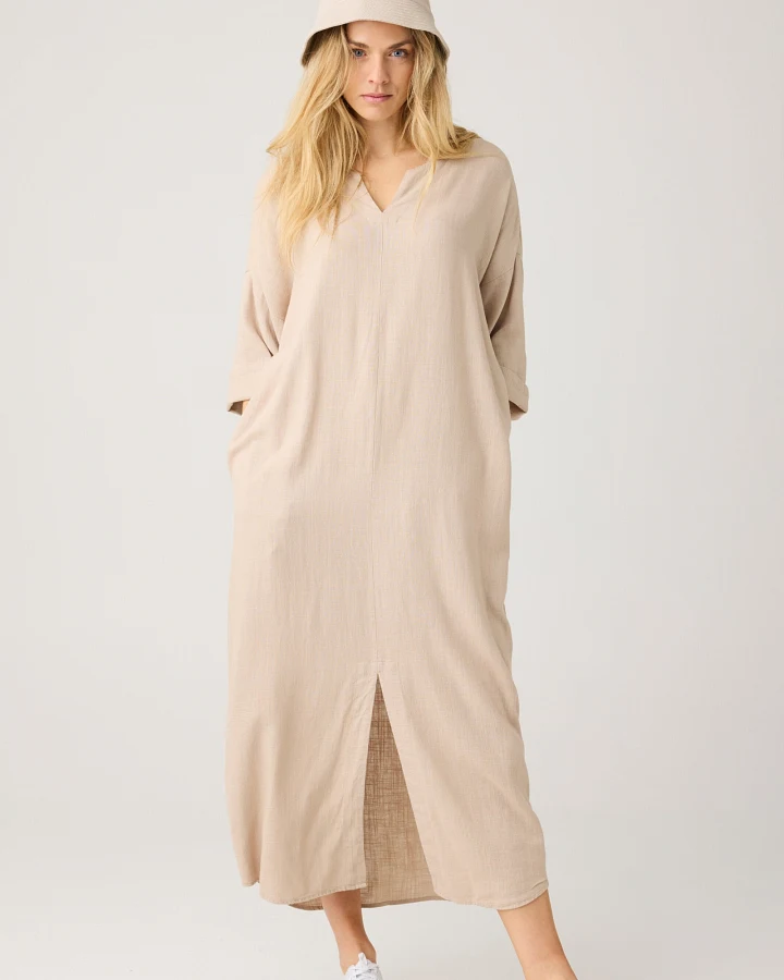KnowledgeCotton Apparel Damen vegan Kleid V-Ausschnitt Light Feather Gray
