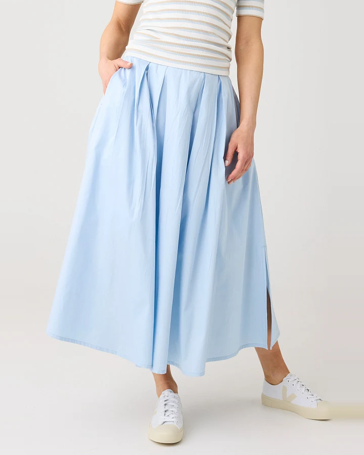 KnowledgeCotton Apparel Damen vegan Rock Satin Plissee Skyway Blau