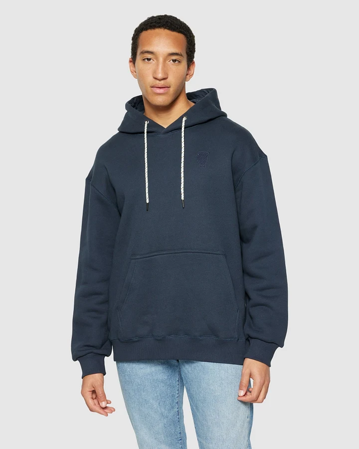 KnowledgeCotton Apparel Herren vegan Hoodie Lose Kängurutasche Total Eclipse