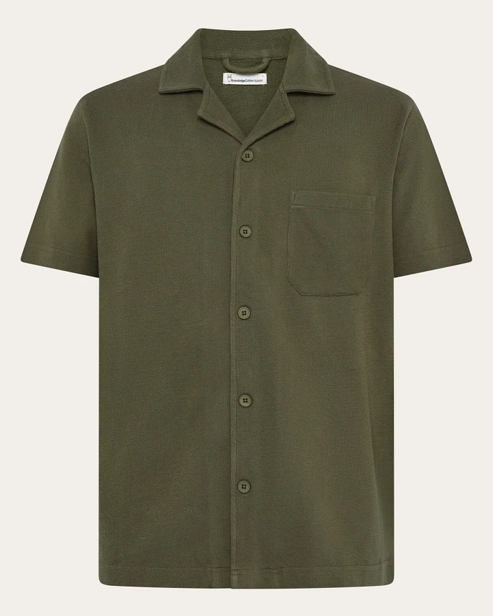 KnowledgeCotton Apparel Herren vegan Kurzarmhemd Relaxed Bouclé Burned Olive