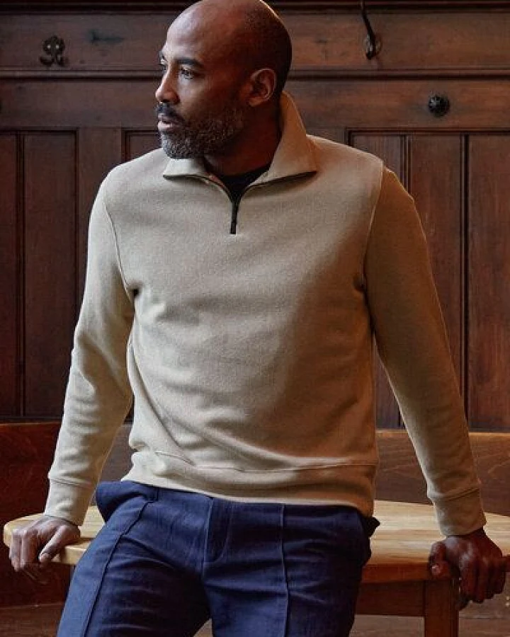 About Companions Entspannter Reißverschluss-Pullover NOAM aus schwerem Bio-Baumwoll-Ripp