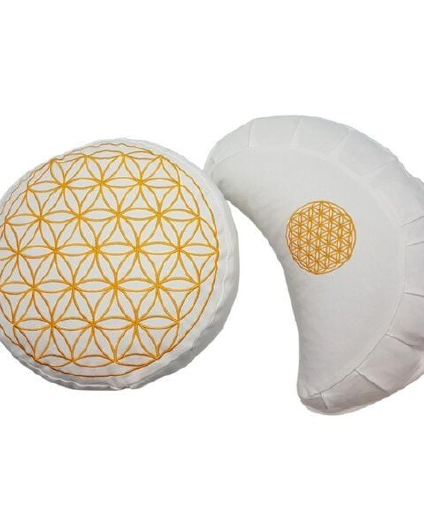 BAGHI Bio Meditationskissen Blume-des Lebens Bestickung weiß/ gold – Ansicht 3