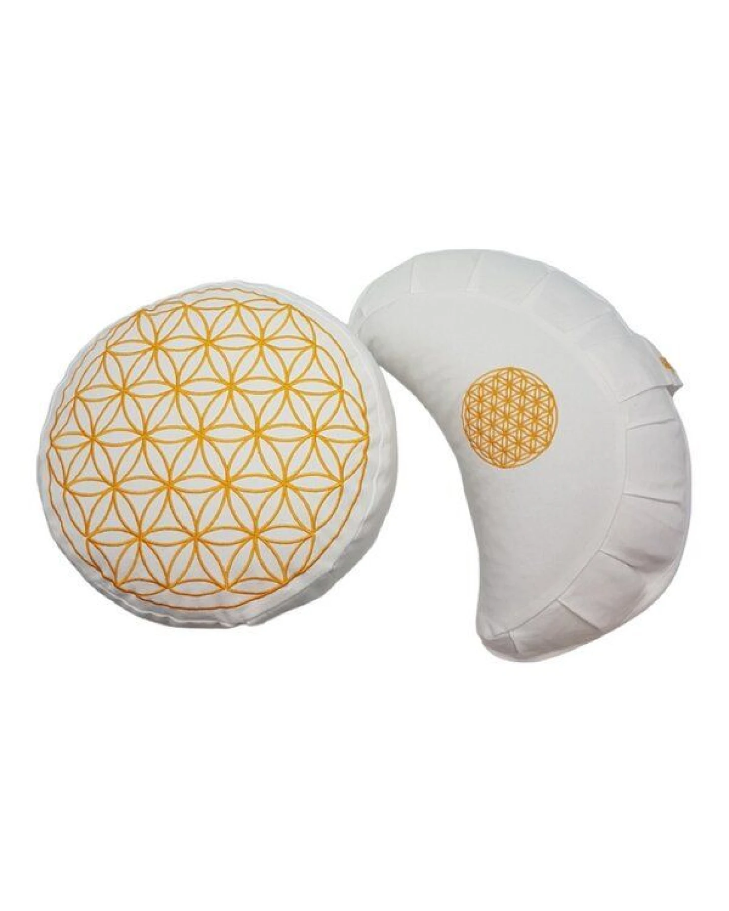 BAGHI Bio Meditationskissen Blume-des Lebens Bestickung weiß/ gold – Ansicht 3