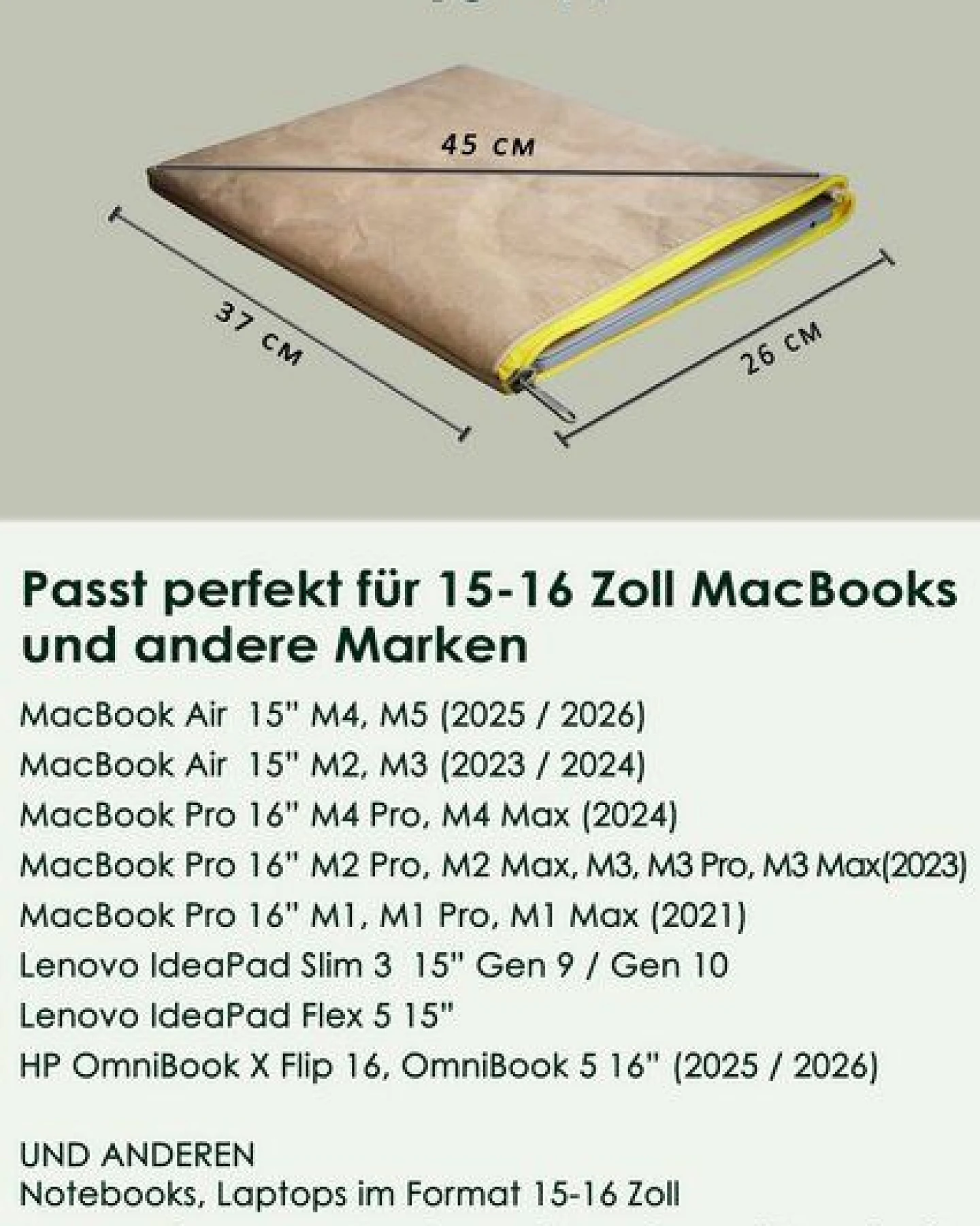 BY COPALA Nachhaltige Kraftpapier-Laptoptasche 15–16 Zoll – Ansicht 2