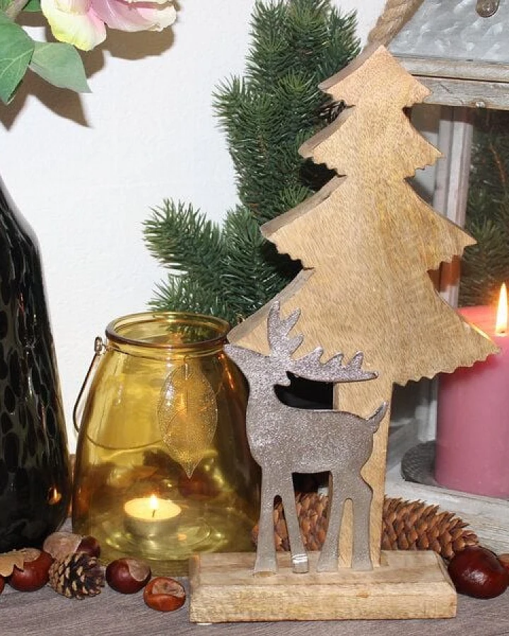 Mitienda Shop Tanne mit Hirsch, Weihnachtsdeko 34cm