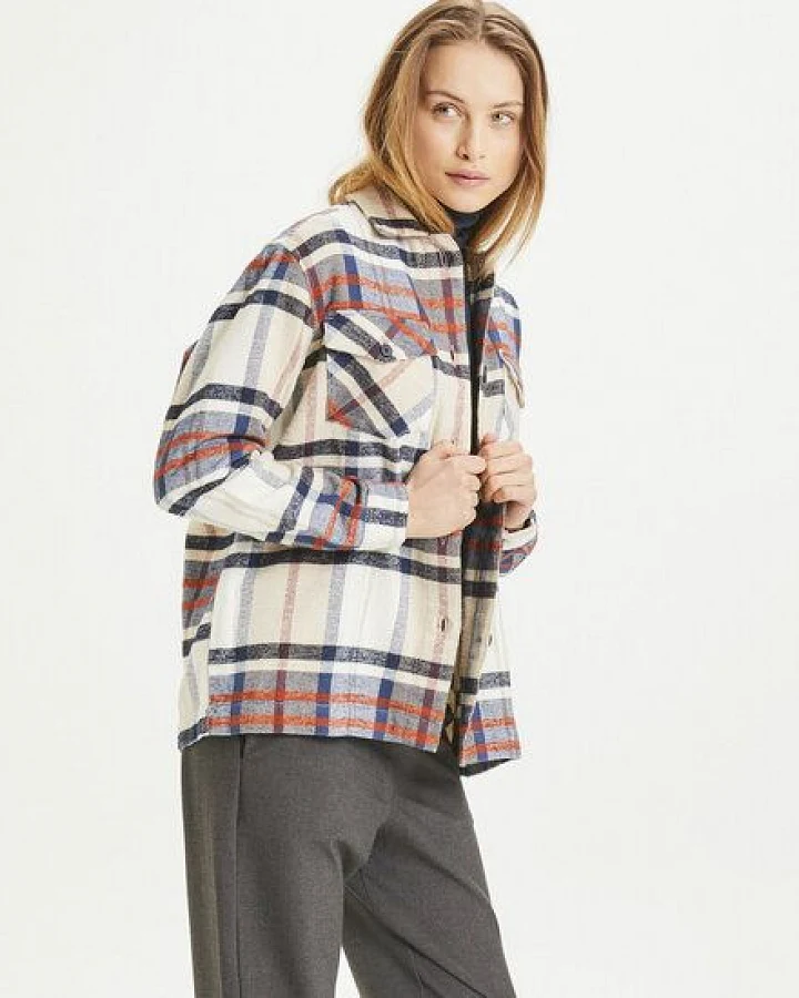 KnowledgeCotton Apparel Flanellhemd Damen - LILLIAN flannel overshirt pixel check - aus Bio-Baumwolle