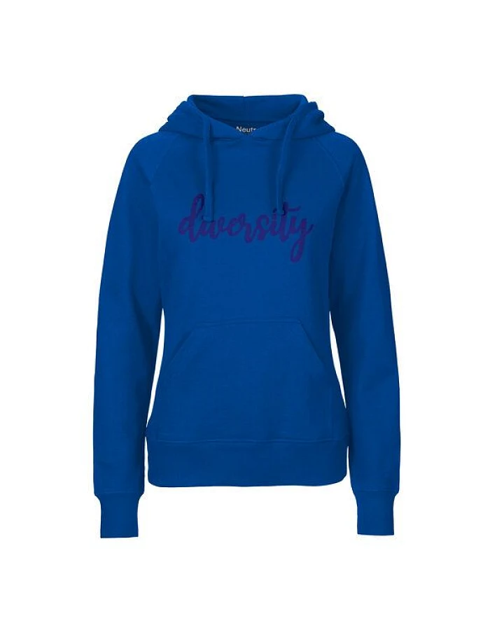 HANDGEDRUCKT "diversity" Frauen Hoody aus reiner Biobaumwolle (kbA)