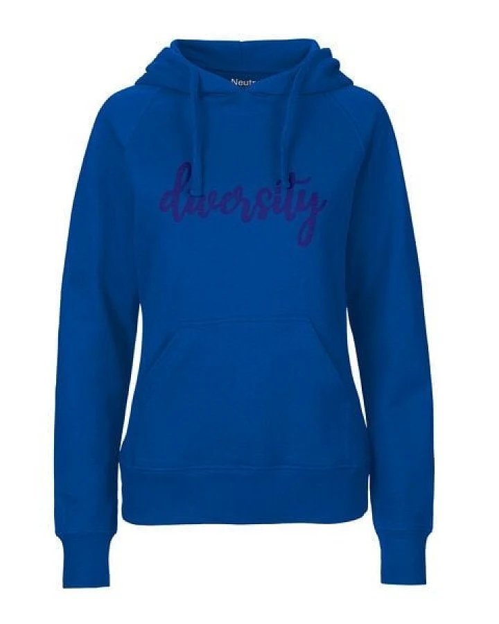 HANDGEDRUCKT "diversity" Frauen Hoody aus reiner Biobaumwolle (kbA)