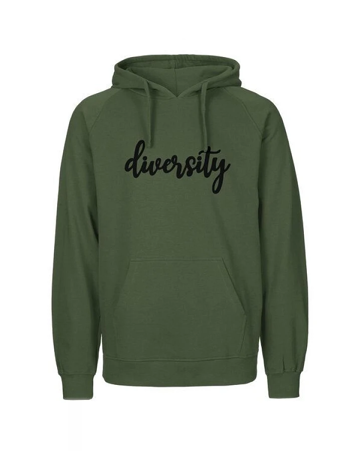 HANDGEDRUCKT "diversity" Herren Hoody aus reiner Biobaumwolle (kbA)