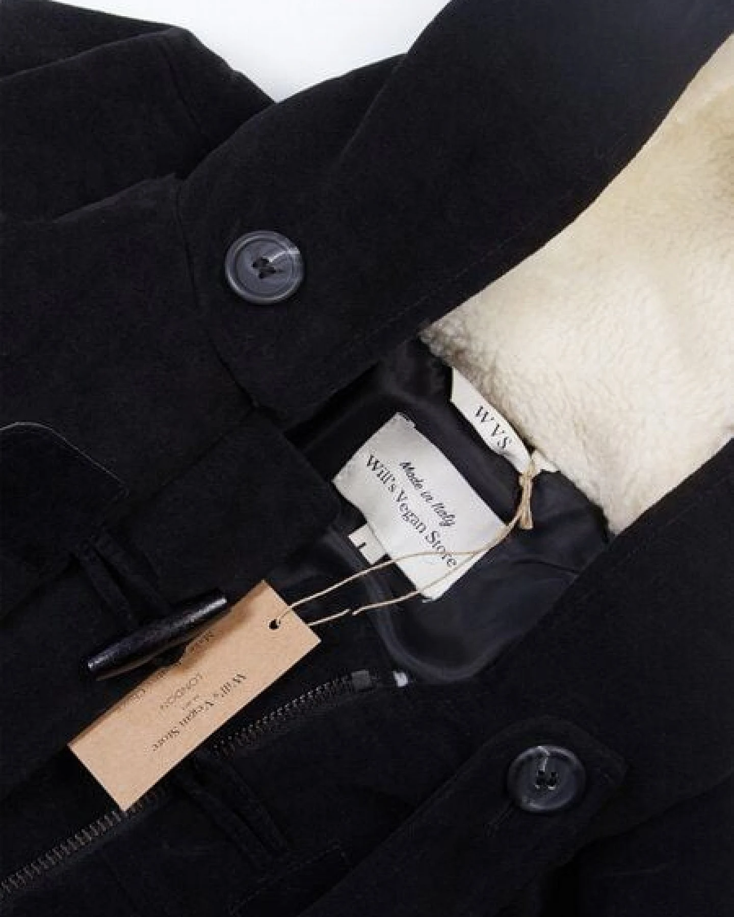 Will's Vegan Shop Duffle Coat aus veganer Wolle mit recyceltem veganem Shearling – Ansicht 4