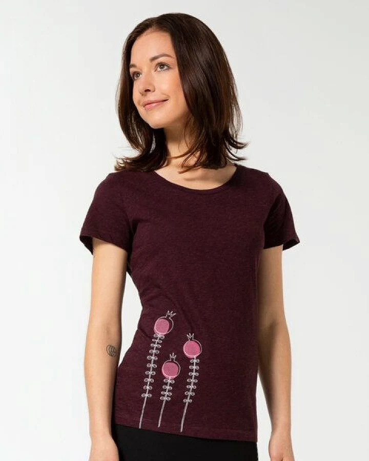 Spangeltangel Damenshirt - Lillis Blume - bordeaux, aus Bio-Baumwolle