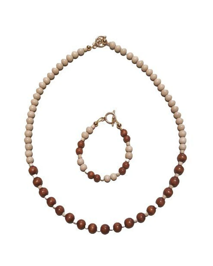 ReineNatur Schmuckset aus Holzkugeln - Kette & Armband - Knebelverschluss