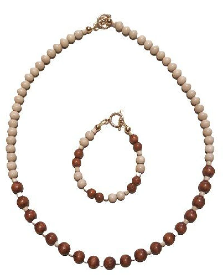 ReineNatur Schmuckset aus Holzkugeln - Kette & Armband - Knebelverschluss
