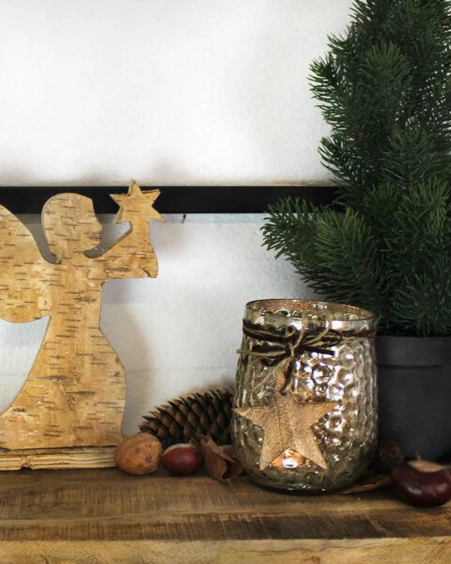 Mitienda Shop Windlicht aus silbernem Glas mit Holz Stern Anhänger – Ansicht 2