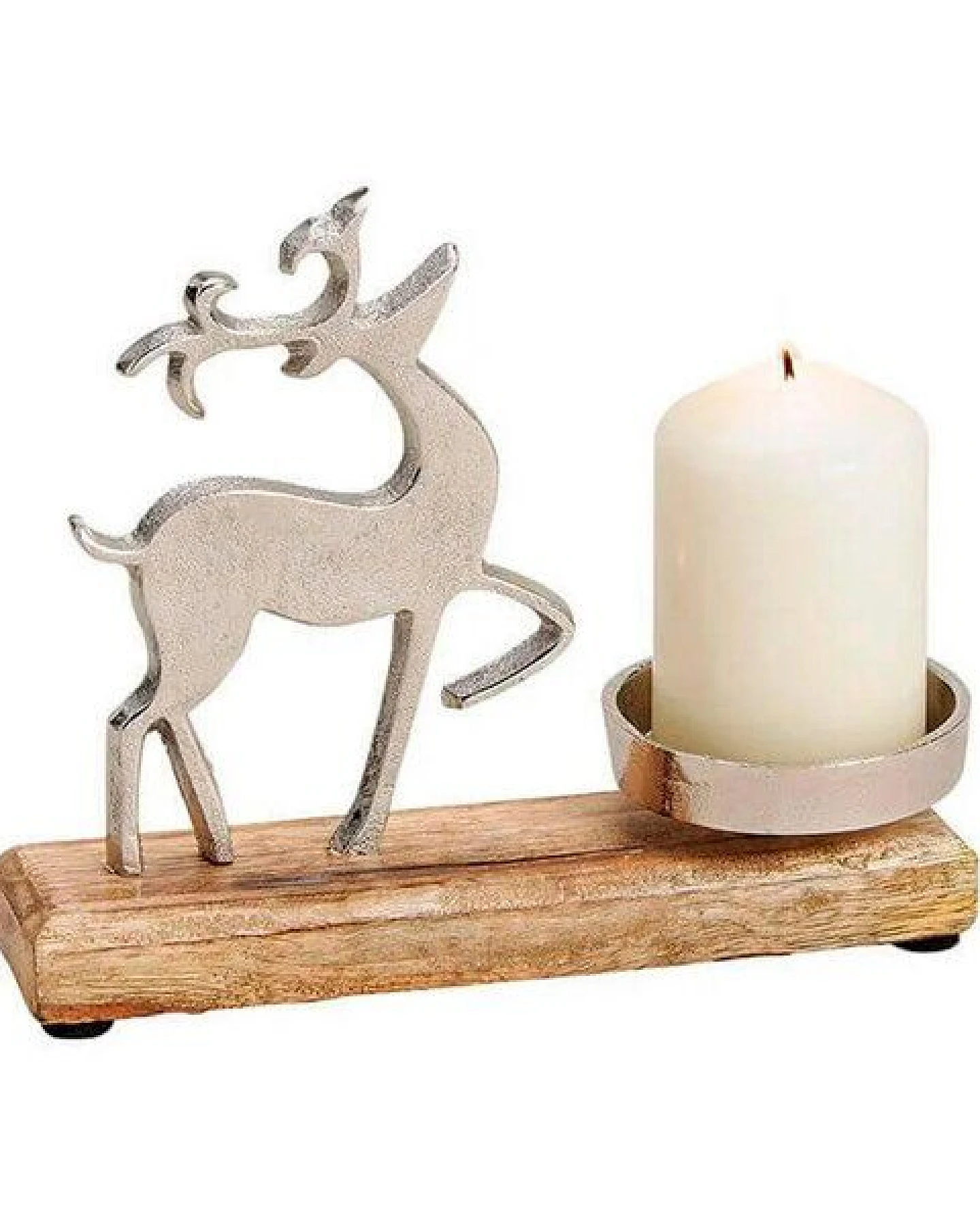 Mitienda Shop Teelichthalter aus Holz und Metall mit Elch Motiv, – Ansicht 2