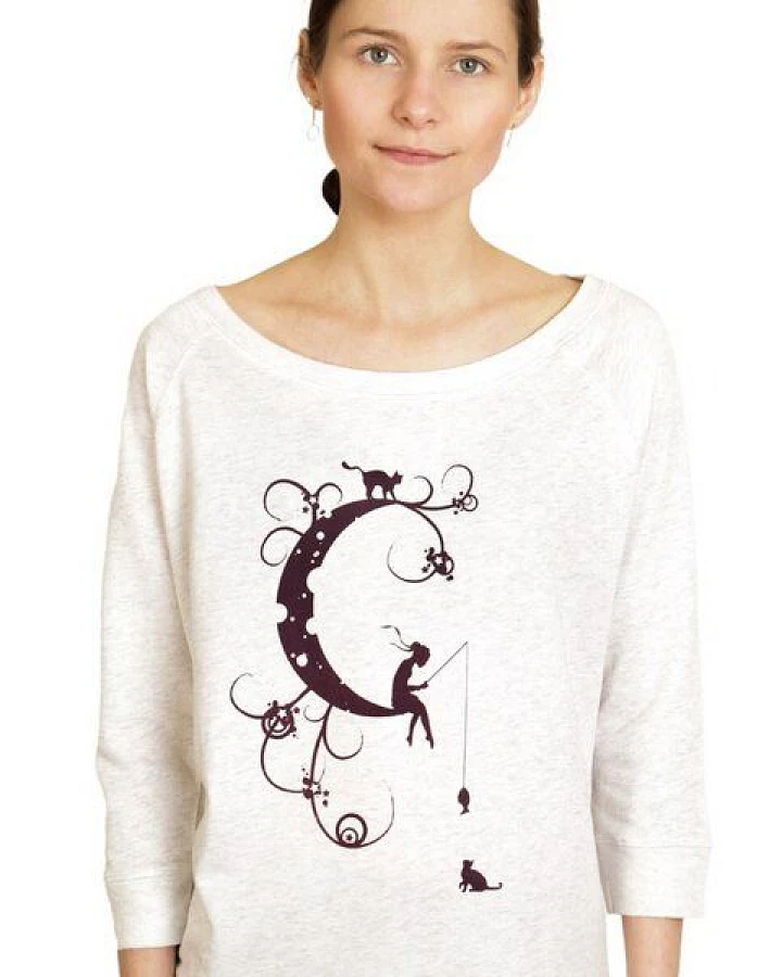 Spangeltangel Pullover, "Mondkatze", Sweatshirt, cremeweiß, Damen, bedruckt