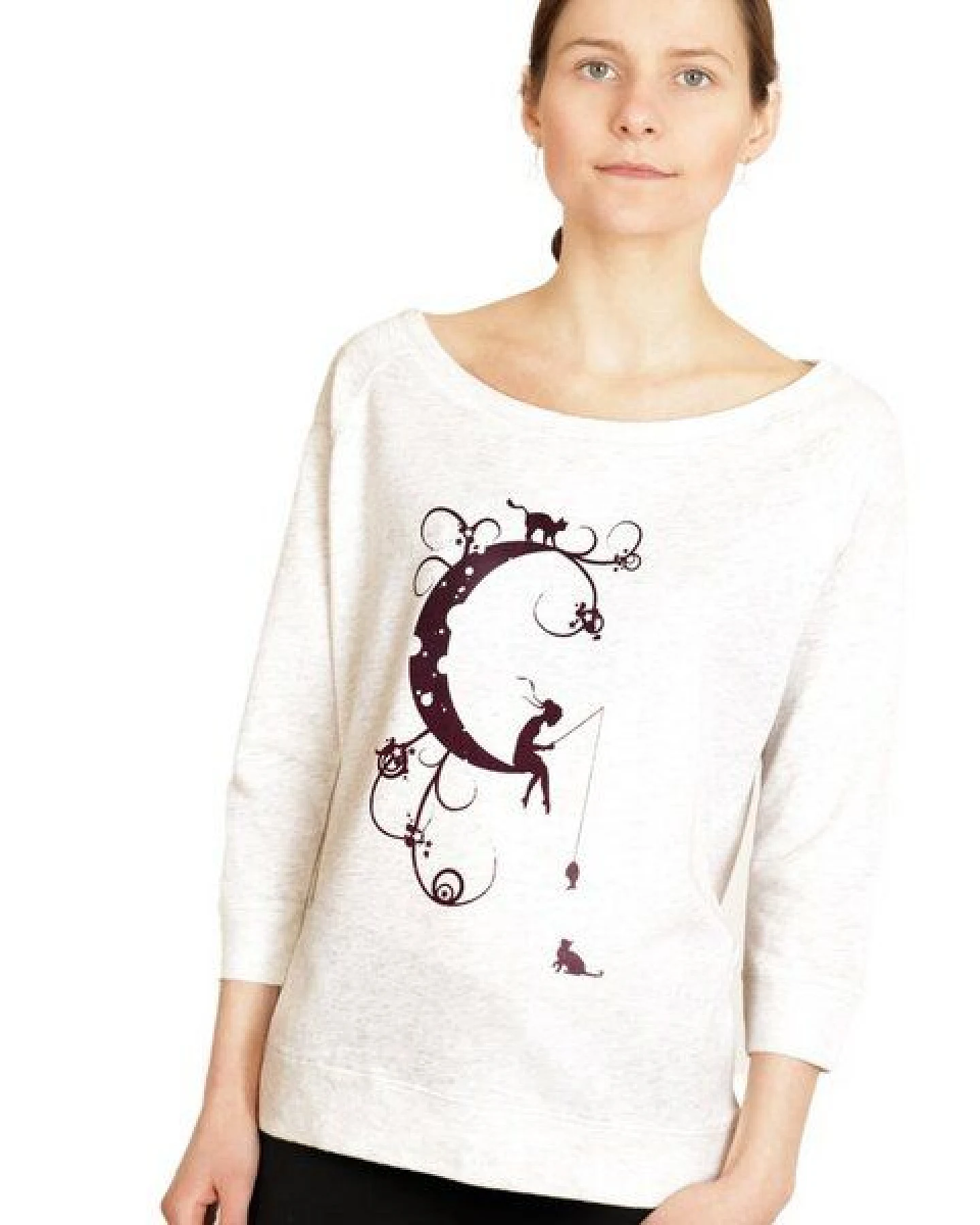 Spangeltangel Pullover, "Mondkatze", Sweatshirt, cremeweiß, Damen, bedruckt – Ansicht 2
