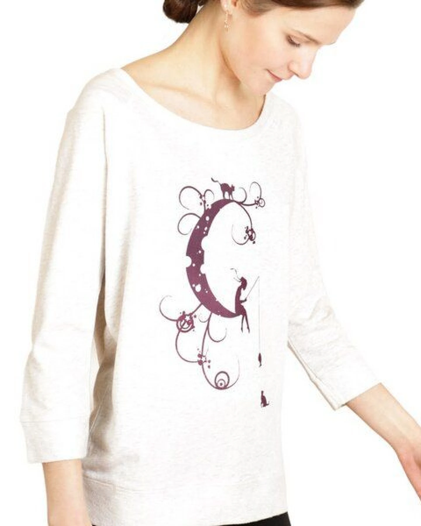 Spangeltangel Pullover, "Mondkatze", Sweatshirt, cremeweiß, Damen, bedruckt – Ansicht 4