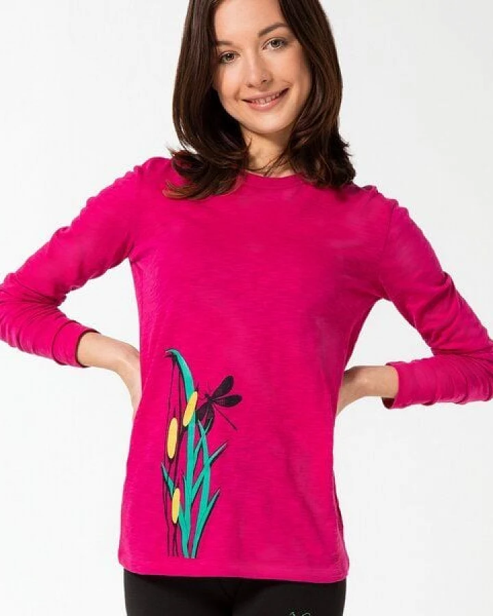 Spangeltangel Langarm Shirt "Libelle", pink, Damenshirt Siebdruck Frauenshirt bedruckt