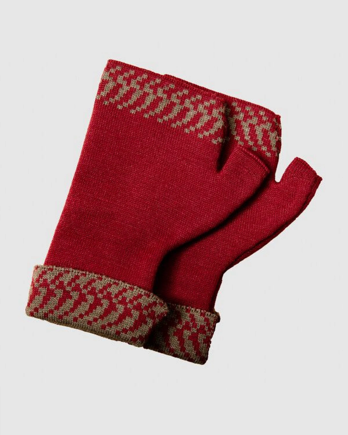 LANARTO slow fashion Pulswärmer Muster 'Pixel' zweifarbig gestrickt aus mulesingfreier Merinowolle – Ansicht 2