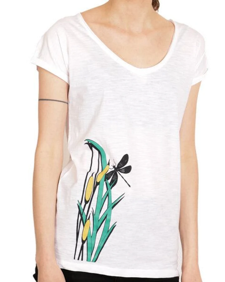 Spangeltangel Damenshirt, “Libelle“, T-Shirt weiß, bedruckt, TShirt, Bio-Baumwolle, Siebdruck