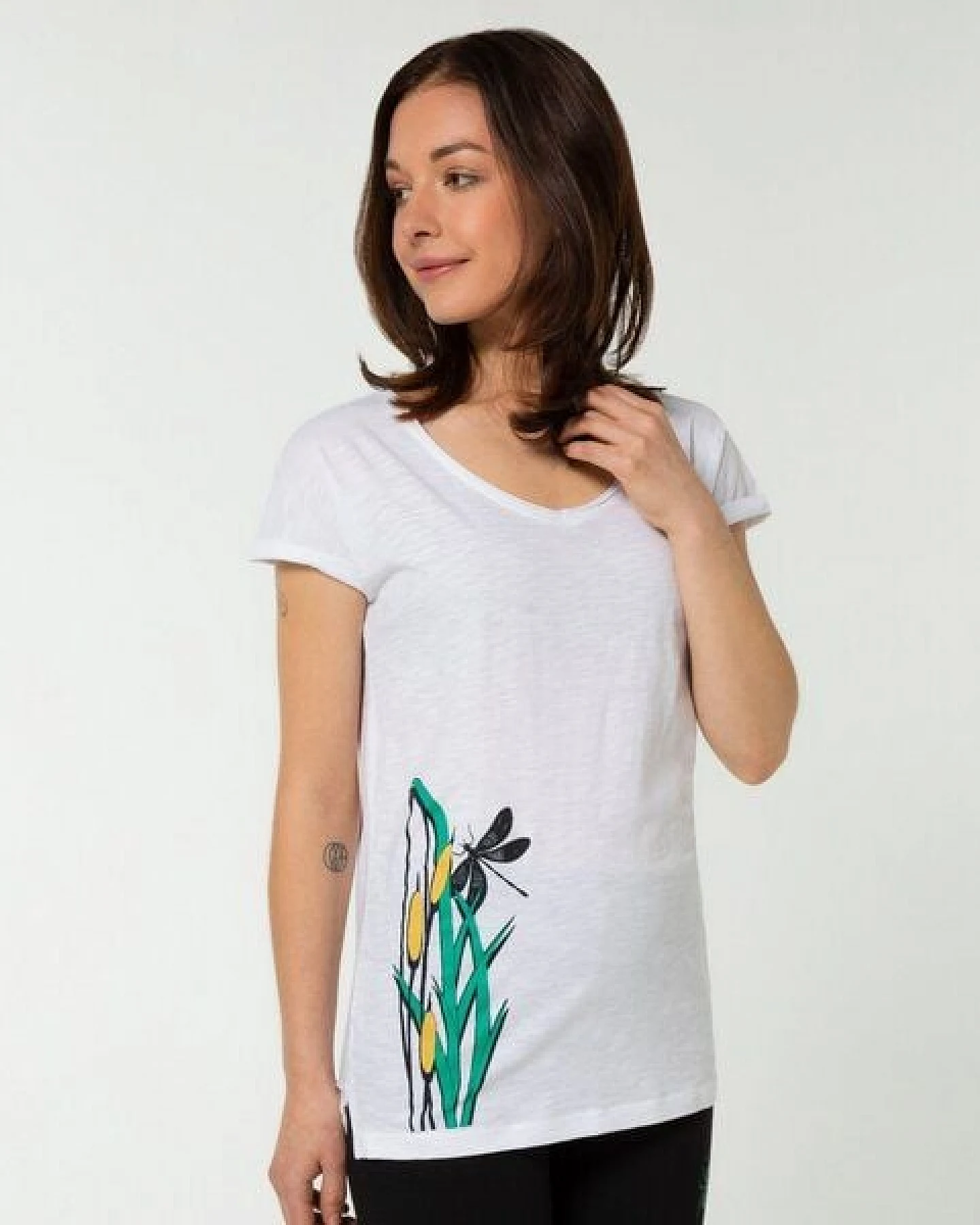 Spangeltangel Damenshirt, “Libelle“, T-Shirt weiß, bedruckt, TShirt, Bio-Baumwolle, Siebdruck – Ansicht 2