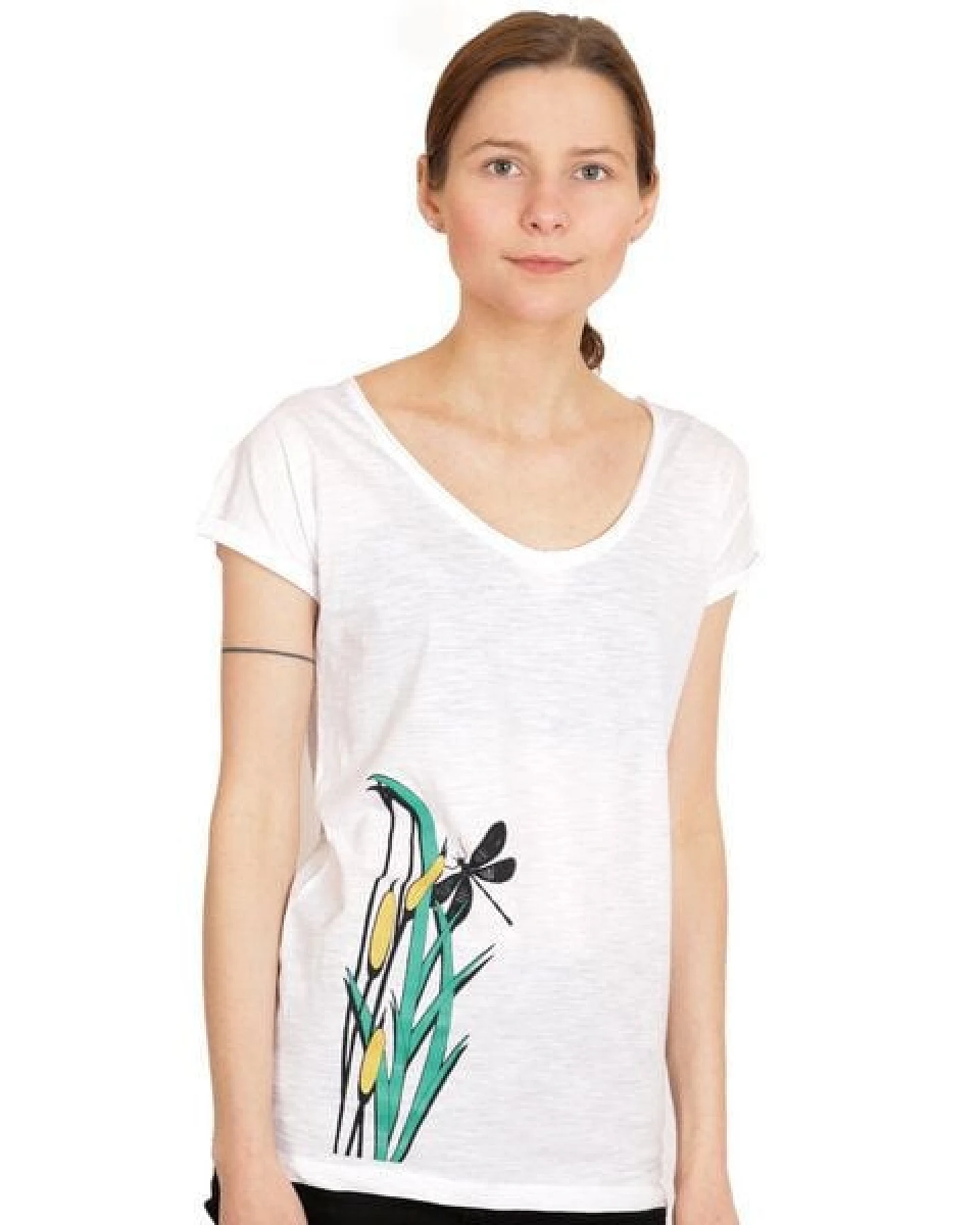 Spangeltangel Damenshirt, “Libelle“, T-Shirt weiß, bedruckt, TShirt, Bio-Baumwolle, Siebdruck – Ansicht 3