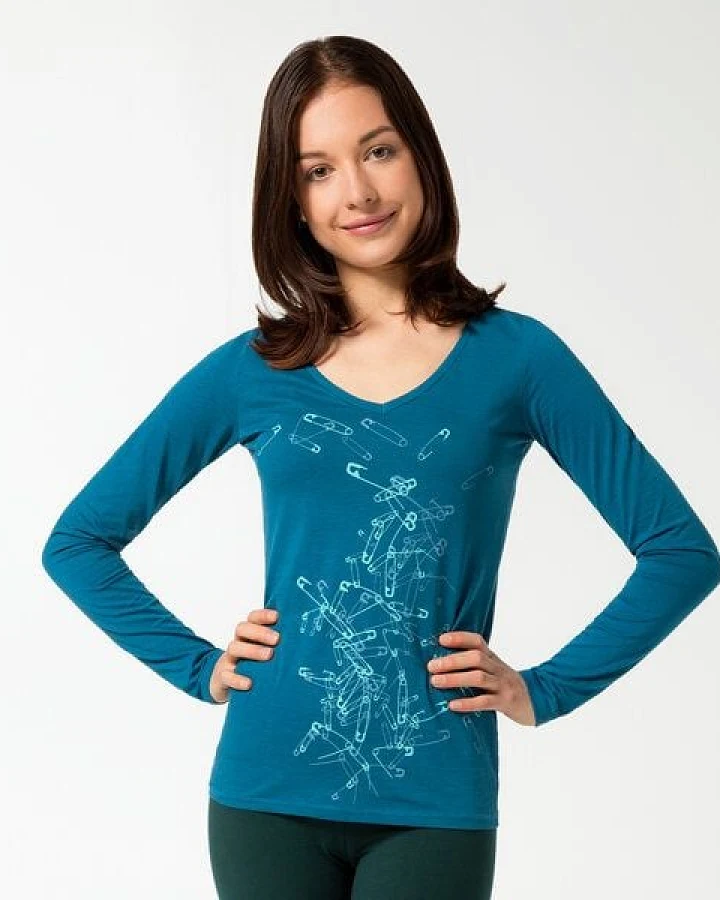 Spangeltangel Langarmshirt "Sicherheitsnadeln", Damenshirt, Siebdruck, Biobaumwolle