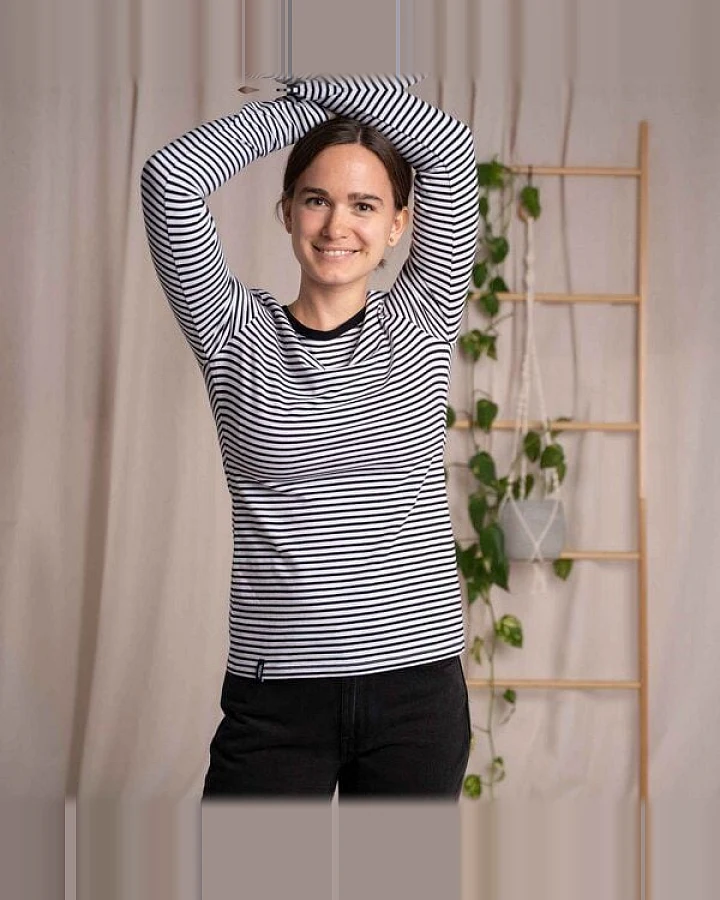 Vresh Clothing Vee - Longsleeve aus Biobaumwolle, Gestreift S/W