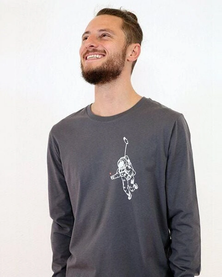 Spangeltangel Langarmshirt „Kosmonaut“, Astronaut, grau, bedruckt, Siebdruck, Herren