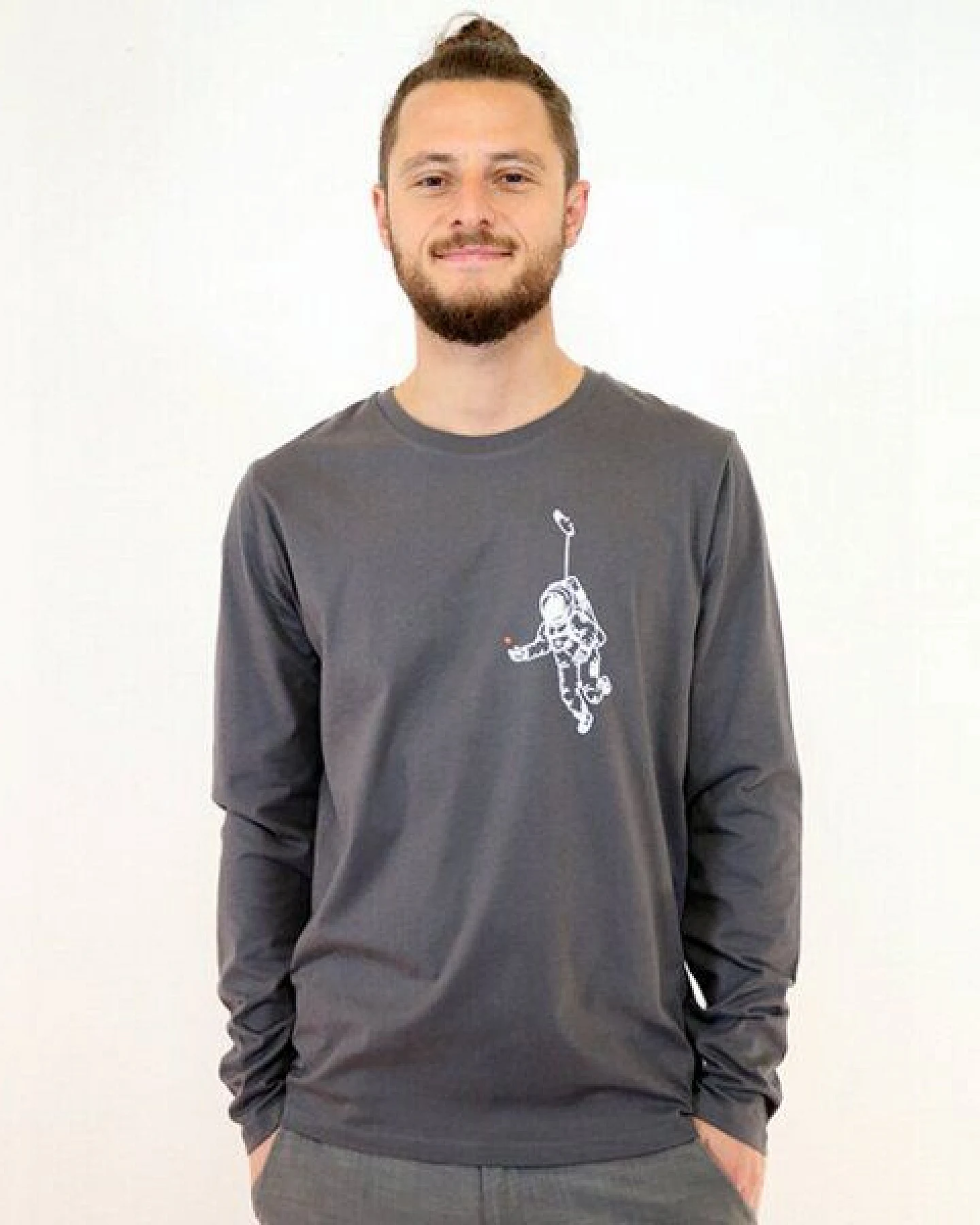 Spangeltangel Langarmshirt „Kosmonaut“, Astronaut, grau, bedruckt, Siebdruck, Herren – Ansicht 2