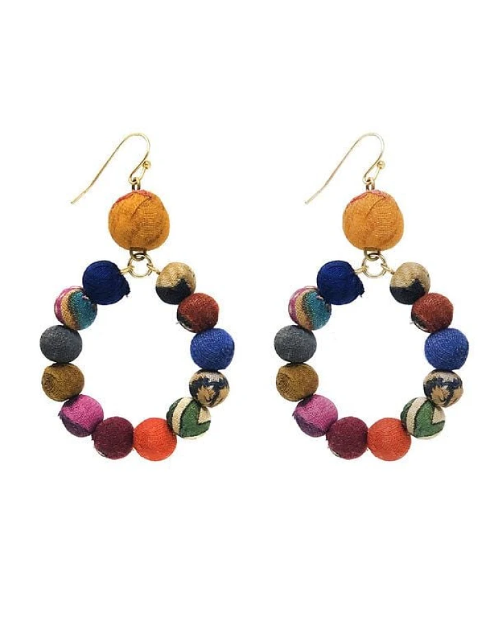 Worldfinds Kantha Petite Dangling Hoops