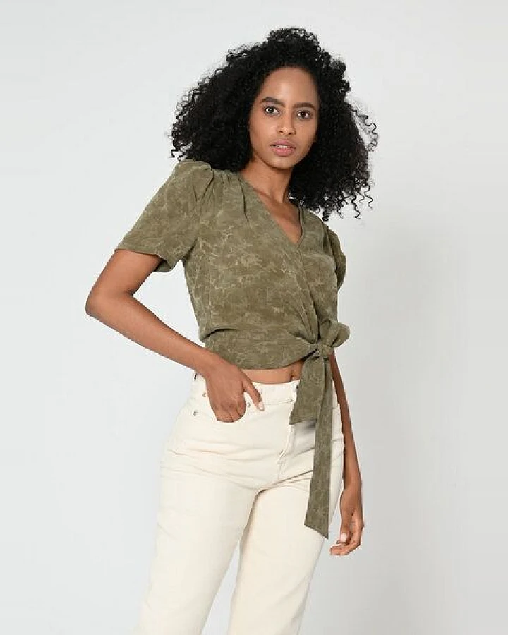 Lovjoi Blouse SILURI Wickelbluse mit Puffärmeln und Schleife