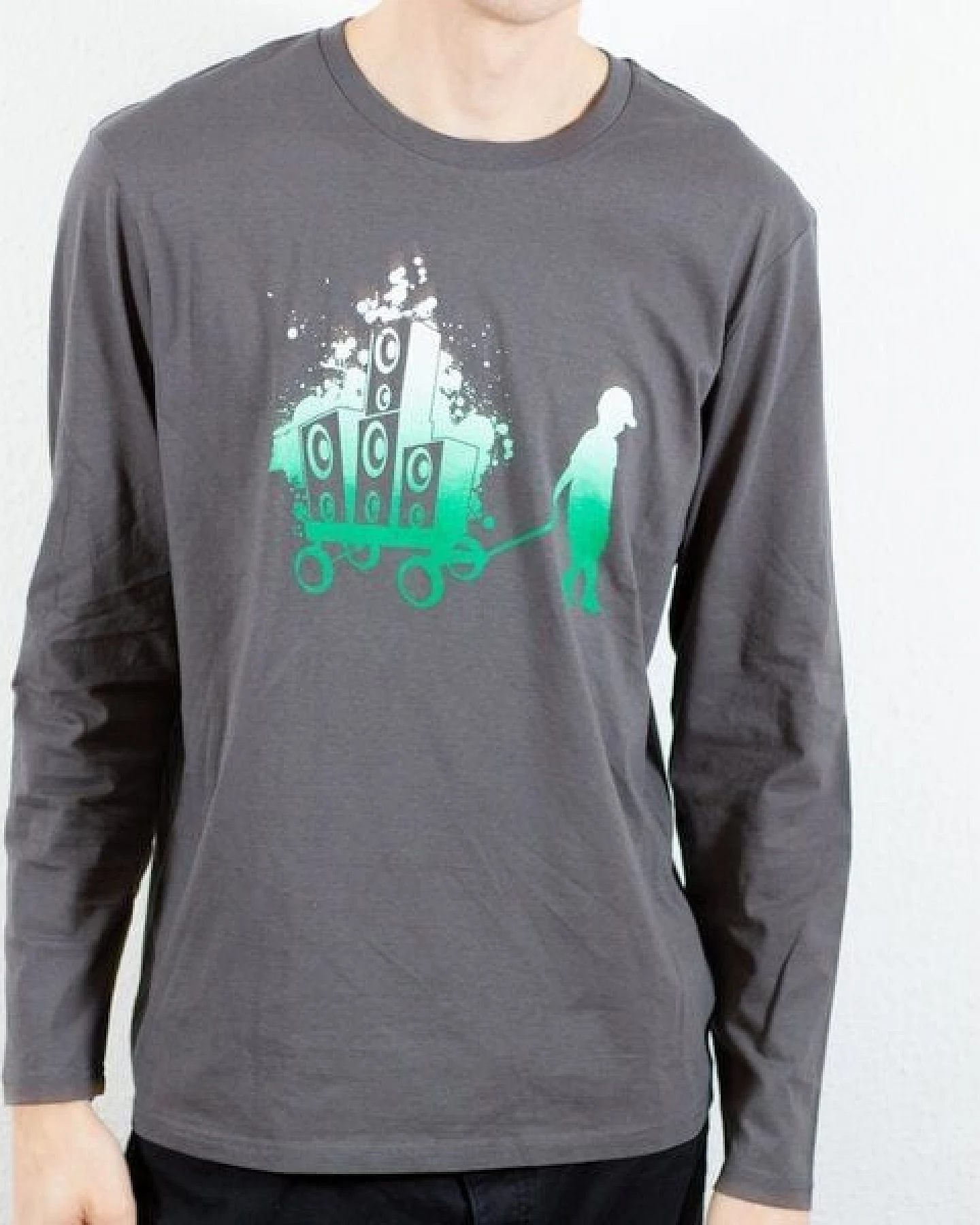Spangeltangel Langarmshirt, "Boxenbernd" grau, Herren, Siebdruck – Ansicht 3